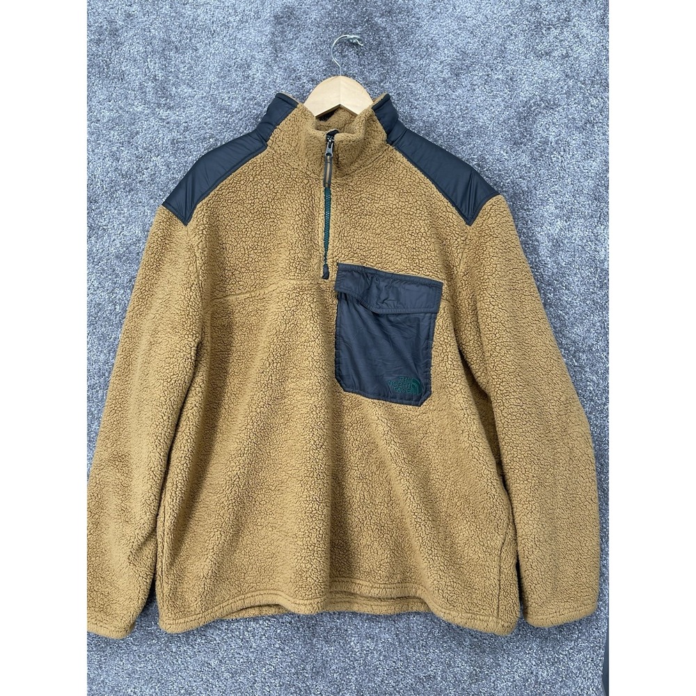 The North Face Men's  Groveland Sherpa 1/4 Zip Snap Pullover Brown XXL